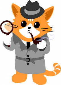 A criminal investigator CAAT with a magnifying glass to investigate fraud using data intelligence.  Includes a pipe and trench coat for stealthy investigation of data analytics jobs. Image by iirliinnaa on Pixabay